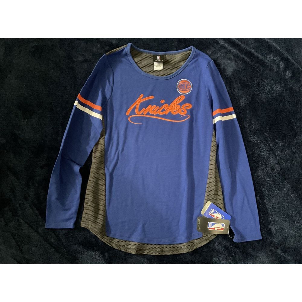 New York Knicks Women Juniors Long Sleeve Shirt Mesh Back Medium 7/9 Blue